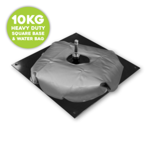 10KG Heavy Duty Square Base & Water Bag A 5kg metal flag base with a 5kg water bag on top
