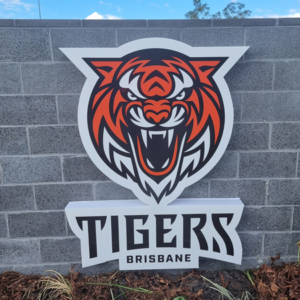 Frabricated sign of the Brisbane Tigers FC logo