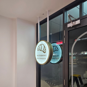 Petersons Patisserie acrylic sign - front Petersons Patisserie acrylic sign - front
