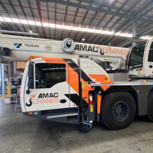 An AMAC Crane with new vehicle decals