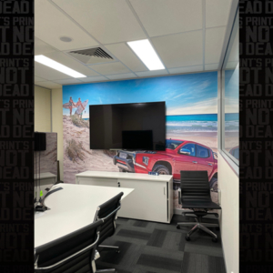 Wallpaper in an office with Cooper Tires branding