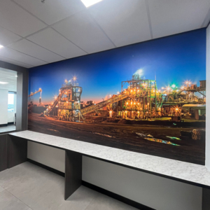 Mining office wallpaper A wallpaper in an office space picturing a mine
