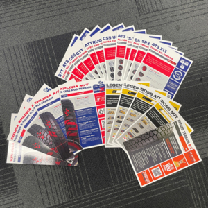A5 technical flyers for various tyre brands