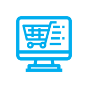 An icon of a computer screen with a shopping trolley on it