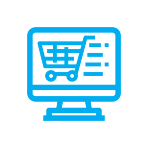 An icon of a computer screen with a shopping trolley on it