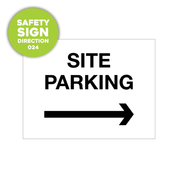 Safety Sign: site parking, with an arrow facing right