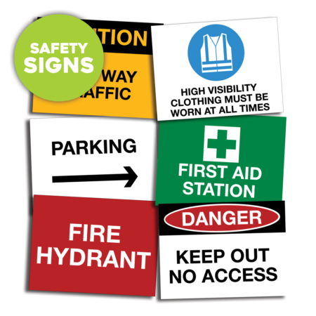 A collection of worksite safety signs