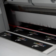 Signosaur business cards being trimmed