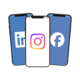 3 phones, each with a different social media channel - LinkedIn, Instagram, Facebook