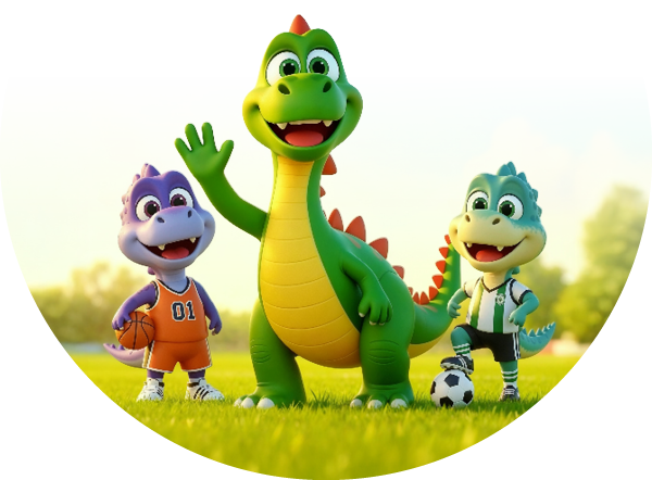 Two Signosports players standing on a grass field with the Signosports mascot.