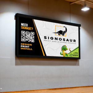 An LED billboard at a basketball court