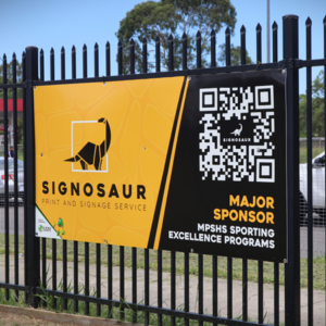 A sign for Signosaur promoting our sponsorship with Mabel Park SHS