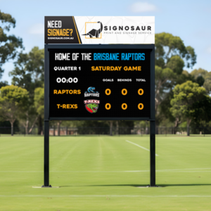 An LED scoreboard on a field